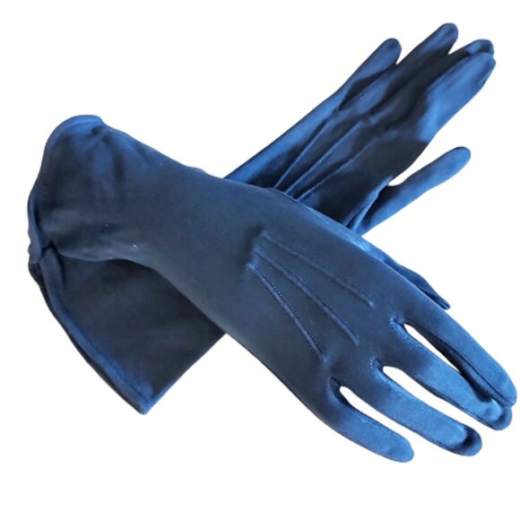 Vintage Accessories - 1940s Vintage Cobalt Blue Short Fabric Wrist Gloves With Tags Very Small
